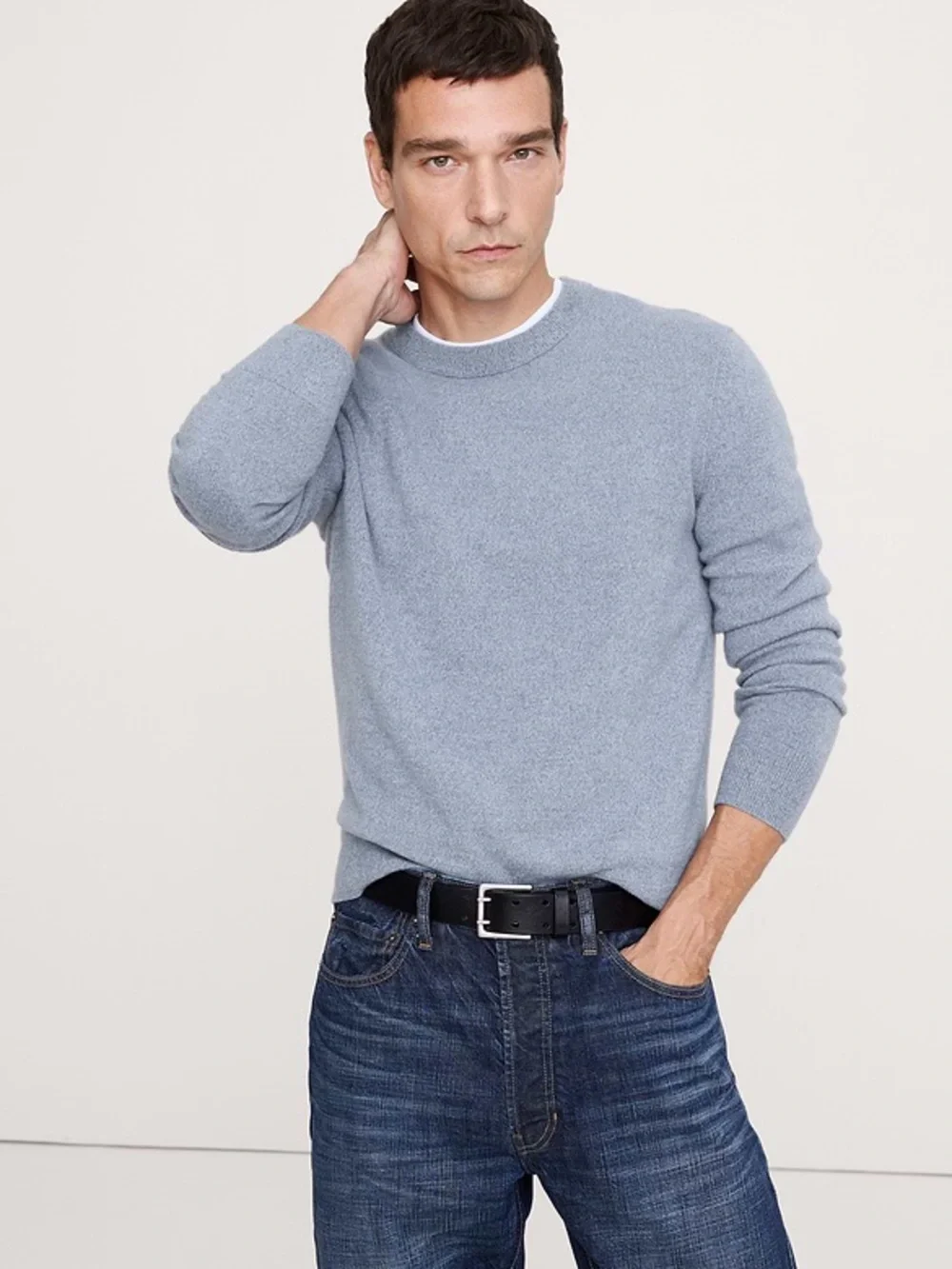 Banana Republic Men’s 100% Cashmere Crew Neck Sweater Light Grey Blue Size M